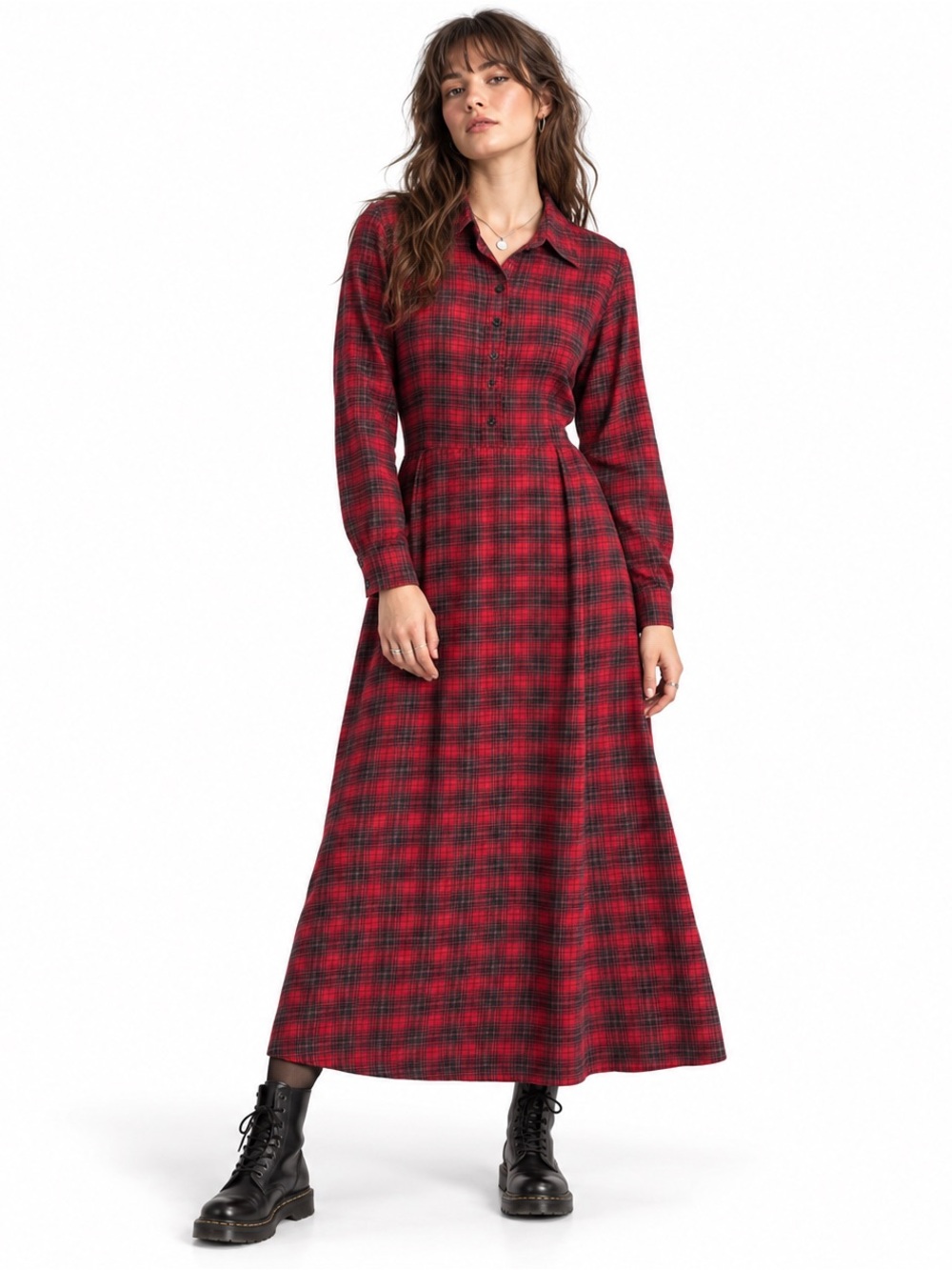 Vintage 90s EDDIE BAUER Red Plaid Flannel Maxi Dress Tall M Cotton Pockets